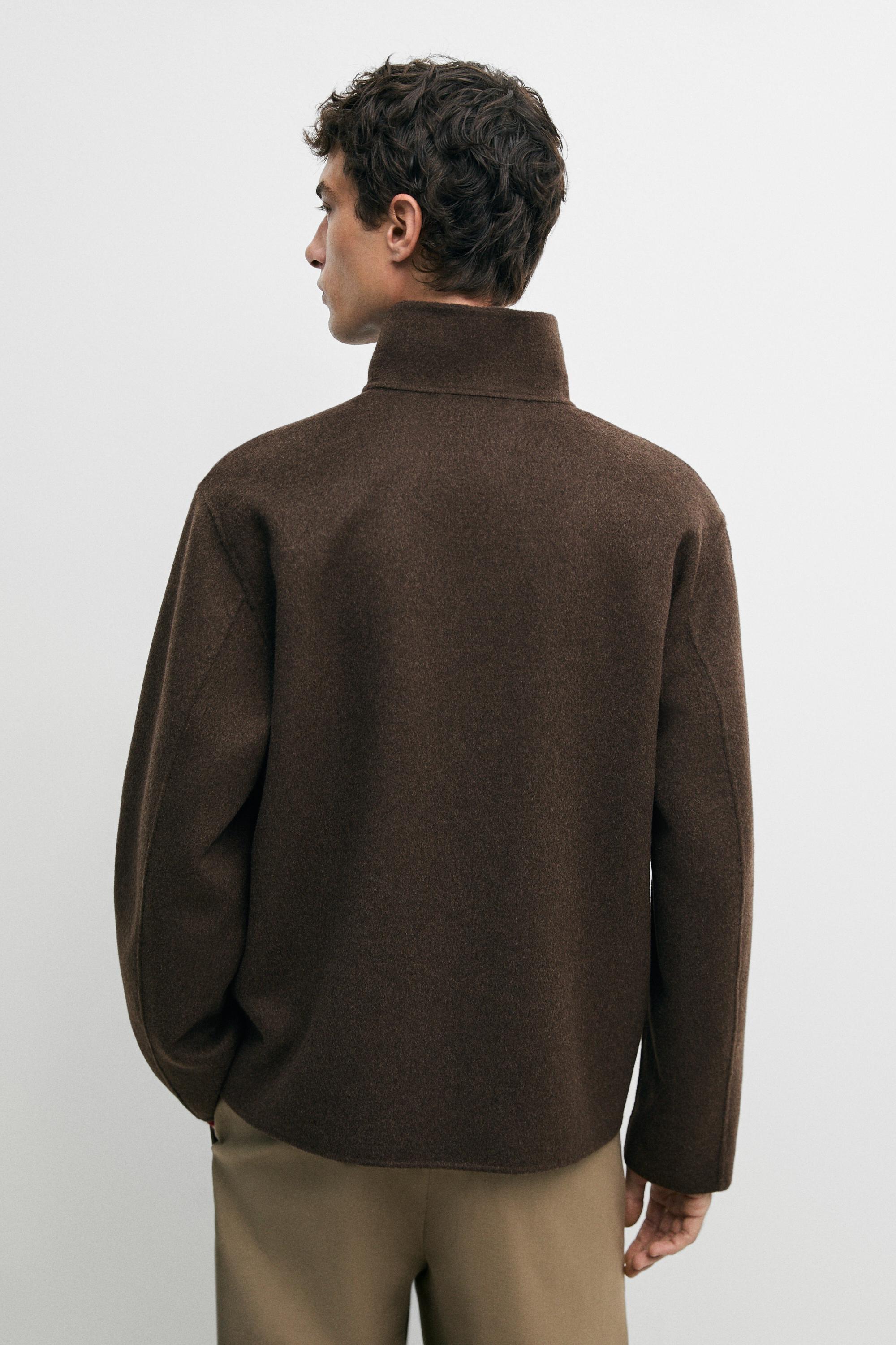 Blouson col montant en tissu double laine mélangée